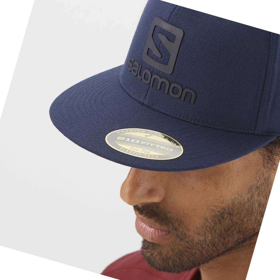 Salomon LOGO CAP FLEXFIT® Erkek Şapkalar Mavi | TR 2969RVD